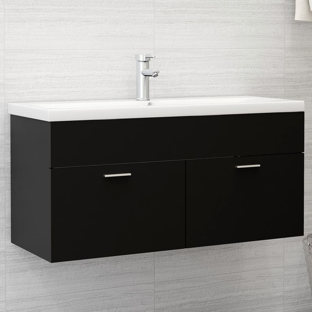 vidaXL Tvättställsskåp svart 100x38,5x46 cm spånskiva vidaXL Tvättställsskåp svart 100x38,5x46 cm spånskiva