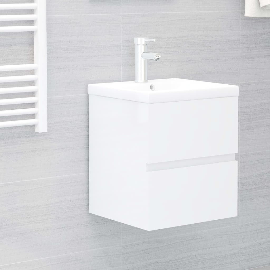 vidaXL Tvättställsskåp vit högglans 41x38,5x45 cm spånskiva