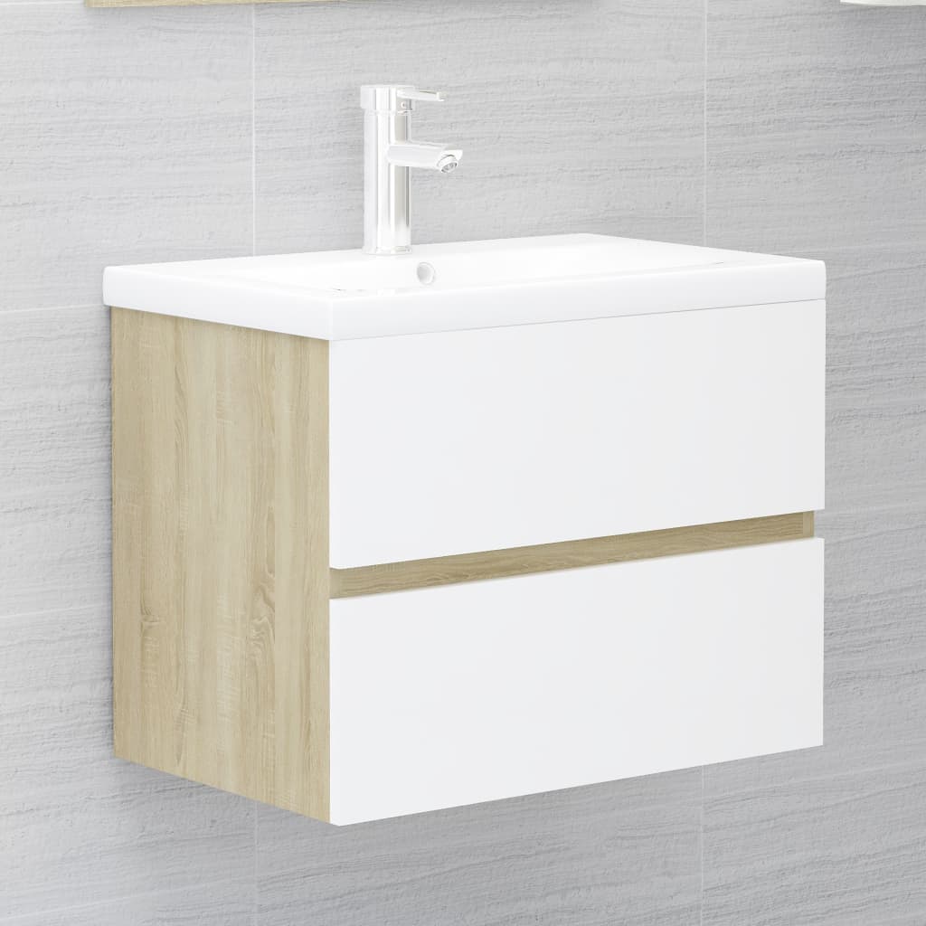 vidaXL Tvättställsskåp vit och sonoma-ek 60x38,5x45 cm spånskiva vidaXL Tvättställsskåp vit och sonoma-ek 60x38,5x45 cm spånskiva