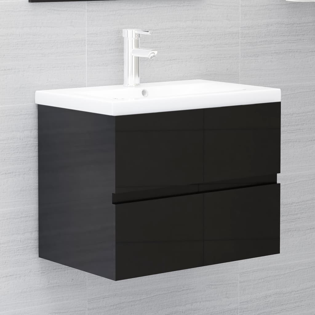 vidaXL Tvättställsskåp svart högglans 60x38,5x45 cm spånskiva vidaXL Tvättställsskåp svart högglans 60x38,5x45 cm spånskiva