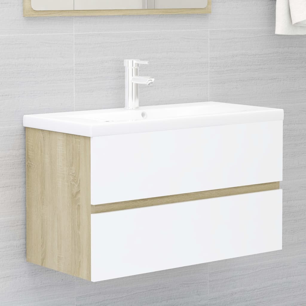vidaXL Tvättställsskåp vit och sonoma-ek 80x38,5x45 cm spånskiva vidaXL Tvättställsskåp vit och sonoma-ek 80x38,5x45 cm spånskiva