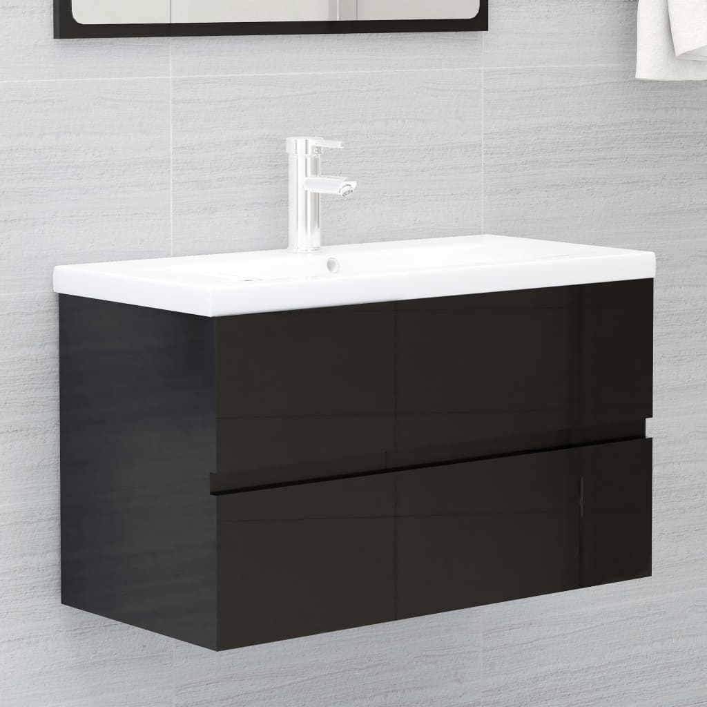vidaXL Tvättställsskåp svart högglans 80x38,5x45 cm spånskiva vidaXL Tvättställsskåp svart högglans 80x38,5x45 cm spånskiva