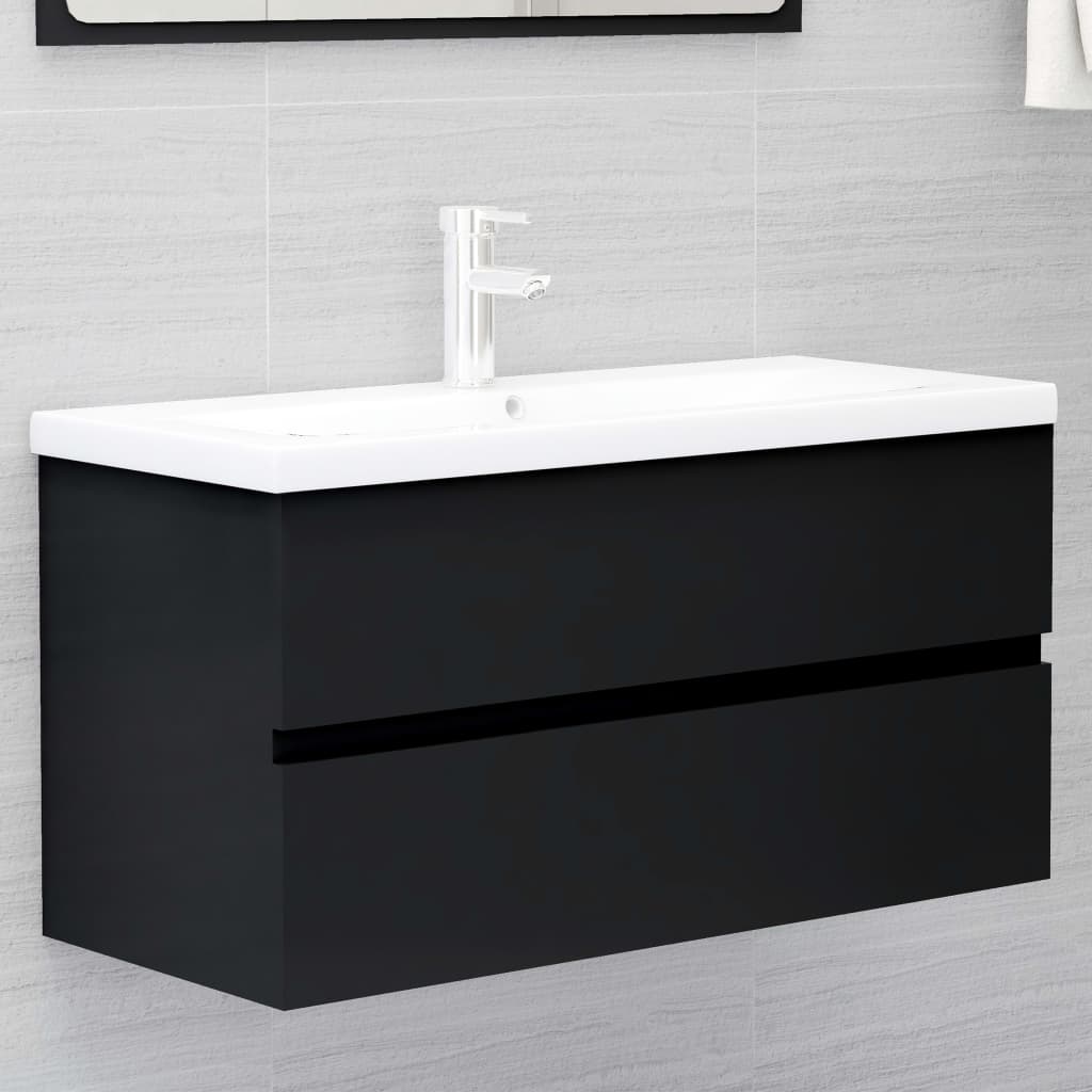 vidaXL Tvättställsskåp svart 90x38,5x45 cm spånskiva