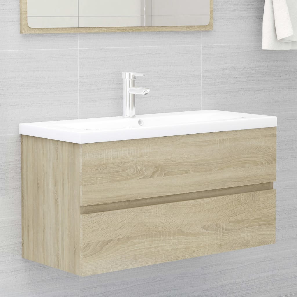 vidaXL Tvättställsskåp sonoma-ek 90x38,5x45 cm spånskiva