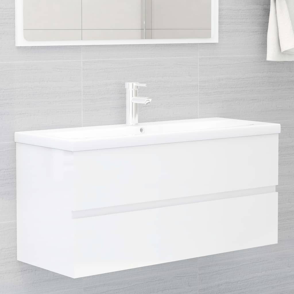 vidaXL Tvättställsskåp vit högglans 100x38,5x45 cm spånskiva vidaXL Tvättställsskåp vit högglans 100x38,5x45 cm spånskiva