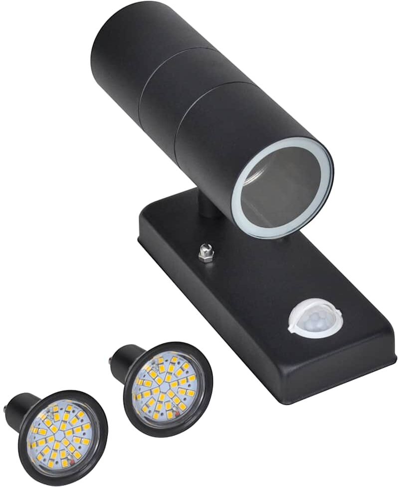 vidaXL Vägglampa LED cylinderformad med sensor GU10 rostfritt stål svart vidaXL Vägglampa LED cylinderformad med sensor GU10 rostfritt stål svart