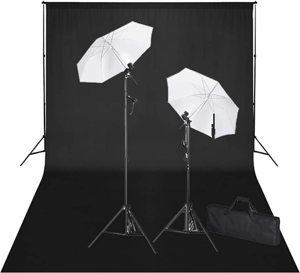 vidaXL Fotostudio kit svart bakgrund 600 x 300 cm & lampor vidaXL Fotostudio kit svart bakgrund 600 x 300 cm & lampor