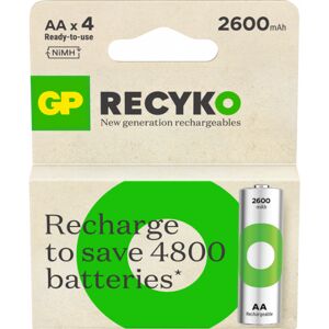 Uppladdningsbart batteri GP ReCyko AA / LR6 med 2600 mAh - 4-pack