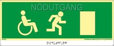 Taktil nöd- och utrymningsskylt "Nödutgång handikapp dörr höger" Taktil nöd- och utrymningsskylt "Nödutgång handikapp dörr höger"