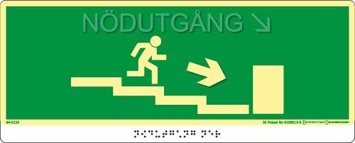 Taktil nöd- och utrymningsskylt "Nödutgång trapp ner höger" Taktil nöd- och utrymningsskylt "Nödutgång trapp ner höger"