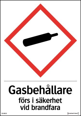 Varningsskylt "Gasbehållare förs i säkerhet vid brandfara" A5 Varningsskylt "Gasbehållare förs i säkerhet vid brandfara" A5