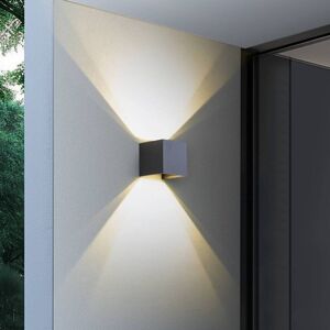 Lindby Smart LED-utomhusvägglampa Dara grå kantig CCT RGB Tuya Lindby, dimbar, Aluminium / grå / zink, Syntetmaterial, Modern, Smarta hem vägglampa utomhus