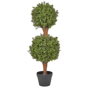 Beliani Konstgjord krukväxt Buxus bollträd grönt plastblad material massiv trästam 92 cm dekorativt inomhus utomhus trädgårdstillbehör
