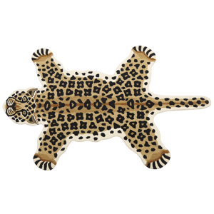Beliani Barnmatta Beige Ull Bomullsbaksida 100 x 160 cm Lekrumsmatta Djur Leopardmönster Barnrum Sovrum