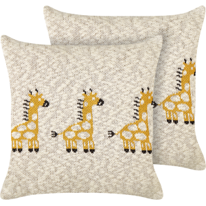 Beliani 2-pack Prydnadskuddar för barn Beige bomullsöverdrag 45 x 45 cm Giraffmönster Sovrumstillbehör för barn