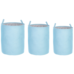 Beliani Set med 3 Förvaringskorgar Blå Polyester Bomull med Snören Tvättkorg Praktiskt Tillbehör