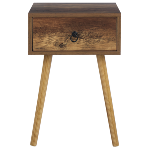 Beliani Nattduksbord Mörkt trä Rustik design 1 låda Nattduksbord Sovrumsförvaring Möbler