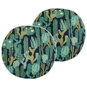 Beliani Set om 2 Trädgårdskuddar Grön Polyester Kaktusmönster ⌀ 40 cm Rund Modern Utomhus Uteplats Vattenavvisande