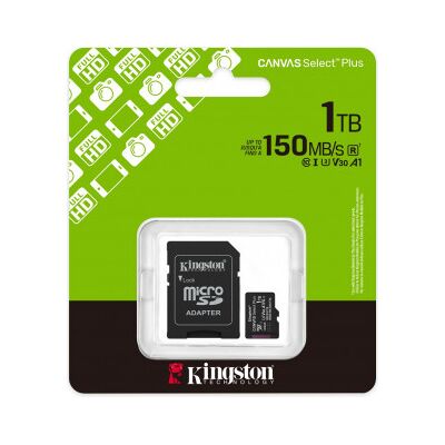 Kingston 1 Tb Canvas Select Plus Gen3 Uhs-I Microsd Minneskort + Sd-Ad Kingston 1 Tb Canvas Select Plus Gen3 Uhs-I Microsd Minneskort + Sd-Ad