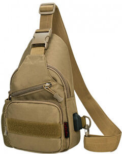 CoolWalker taktisk axelväska med USB-laddningsport - Khaki CoolWalker taktisk axelväska med USB-laddningsport - Khaki