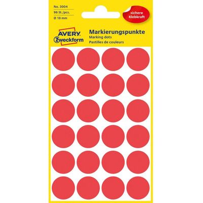 Avery Färgkodningsprick Ø18mm röd 96/fp Avery Färgkodningsprick Ø18mm röd 96/fp