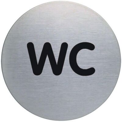 DURABLE Symbolskylt, WC, 83 mm i diameter, självhäftande, borstat rostfritt stål DURABLE Symbolskylt, WC, 83 mm i diameter, självhäftande, borstat rostfritt stål