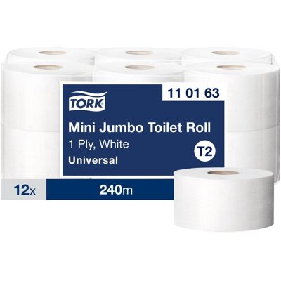 TORK Toalettpapper Universal T2 Mini, 1-lag, 1200,ark, vitt 12/fp TORK Toalettpapper Universal T2 Mini, 1-lag, 1200,ark, vitt 12/fp