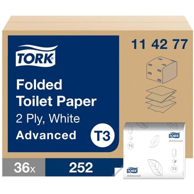 Tork T3 Vikbar Toalettpapper - 2-Lager 242 Ark (36 Pack) Tork T3 Vikbar Toalettpapper - 2-Lager 242 Ark (36 Pack)
