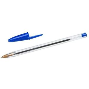 BIC® Kulspetspenna med stift, Cristal Original, mediumspets på 1 mm, genomskinlig pennkropp, blått bläck