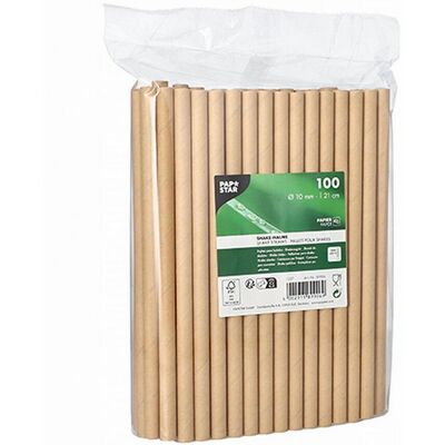 PAPSTAR Sugrör Shake papper 10mmx21cm brun 100/fp PAPSTAR Sugrör Shake papper 10mmx21cm brun 100/fp