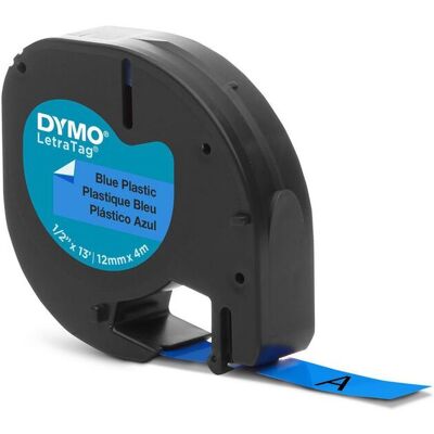 Dymo Tape LetraTag plast 12mm svart på blå Dymo Tape LetraTag plast 12mm svart på blå
