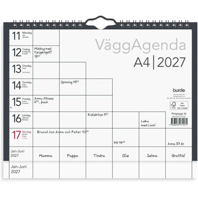 BURDE Väggkalender Väggagenda 2027 A4 BURDE Väggkalender Väggagenda 2027 A4