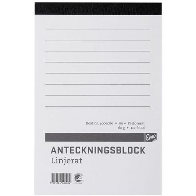 NO BRAND Anteckningsblock A6 100 blad linjerat ohålat perforerat Träfritt NO BRAND Anteckningsblock A6 100 blad linjerat ohålat perforerat Träfritt