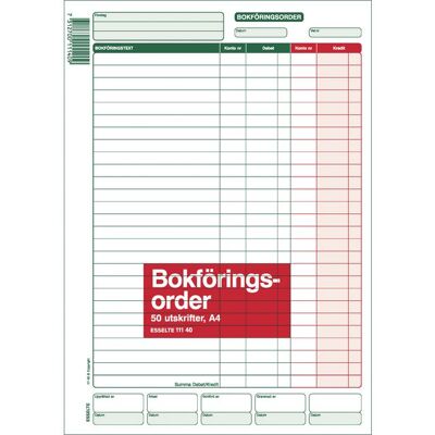 ESSELTE Blankett Bokföringsorder A4 50 blad ESSELTE Blankett Bokföringsorder A4 50 blad