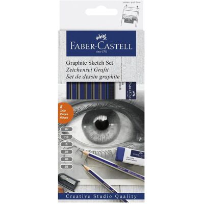 FABER-CASTELL Grafitpenna, Goldfaber 1221, 2B–2H-stift, sexkantig pennkropp, blå och grå 8/fp FABER-CASTELL Grafitpenna, Goldfaber 1221, 2B–2H-stift, sexkantig pennkropp, blå och grå 8/fp
