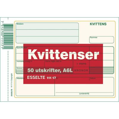 ESSELTE Blankett kvittens A6L 50 blad ESSELTE Blankett kvittens A6L 50 blad