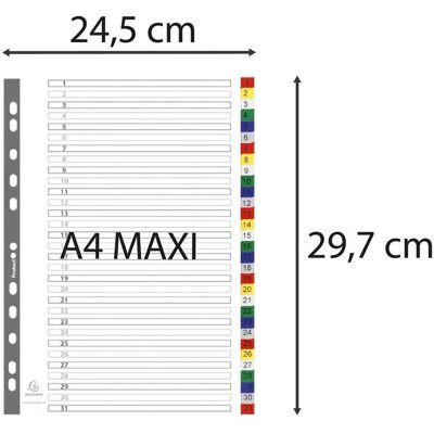 EXACOMPTA Plastregister PP A4+ 1-31 flerfärgad EXACOMPTA Plastregister PP A4+ 1-31 flerfärgad