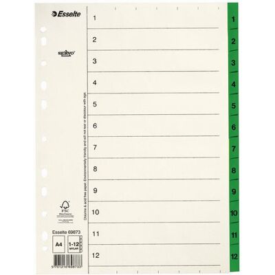 ESSELTE Pappregister Servo A4 1-12 grön ESSELTE Pappregister Servo A4 1-12 grön