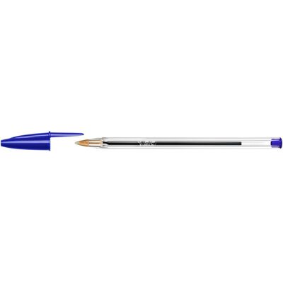 BIC Kulspetspenna med stift, Cristal Original, mediumspets på 1 mm, genomskinlig pennkropp, blått bläck BIC Kulspetspenna med stift, Cristal Original, mediumspets på 1 mm, genomskinlig pennkropp, blått bläck