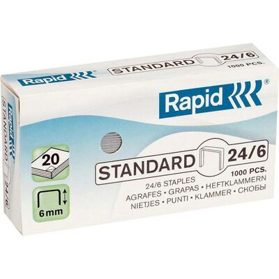 RAPID Häftklammer Standardklamrar (24/6), 6 mm benlängd, galvaniserat stål 1000/fp RAPID Häftklammer Standardklamrar (24/6), 6 mm benlängd, galvaniserat stål 1000/fp
