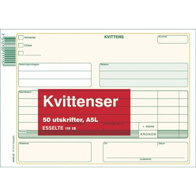 ESSELTE Blankett Kvittens A5L 50 blad ESSELTE Blankett Kvittens A5L 50 blad