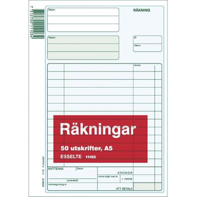ESSELTE Blankett räkning utan kopia A5 50 blad ESSELTE Blankett räkning utan kopia A5 50 blad