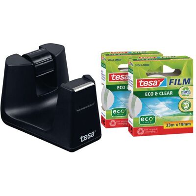 TESA Tejphållare Easy Cut® SMART, svart, med 2 rullar tesafilm® Eco & Clear-tejp, 19 mm x 33 m, 53905 TESA Tejphållare Easy Cut® SMART, svart, med 2 rullar tesafilm® Eco & Clear-tejp, 19 mm x 33 m, 53905