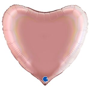 INCLUDERA Stor Hjärtballong Holografisk Platinum Rosé