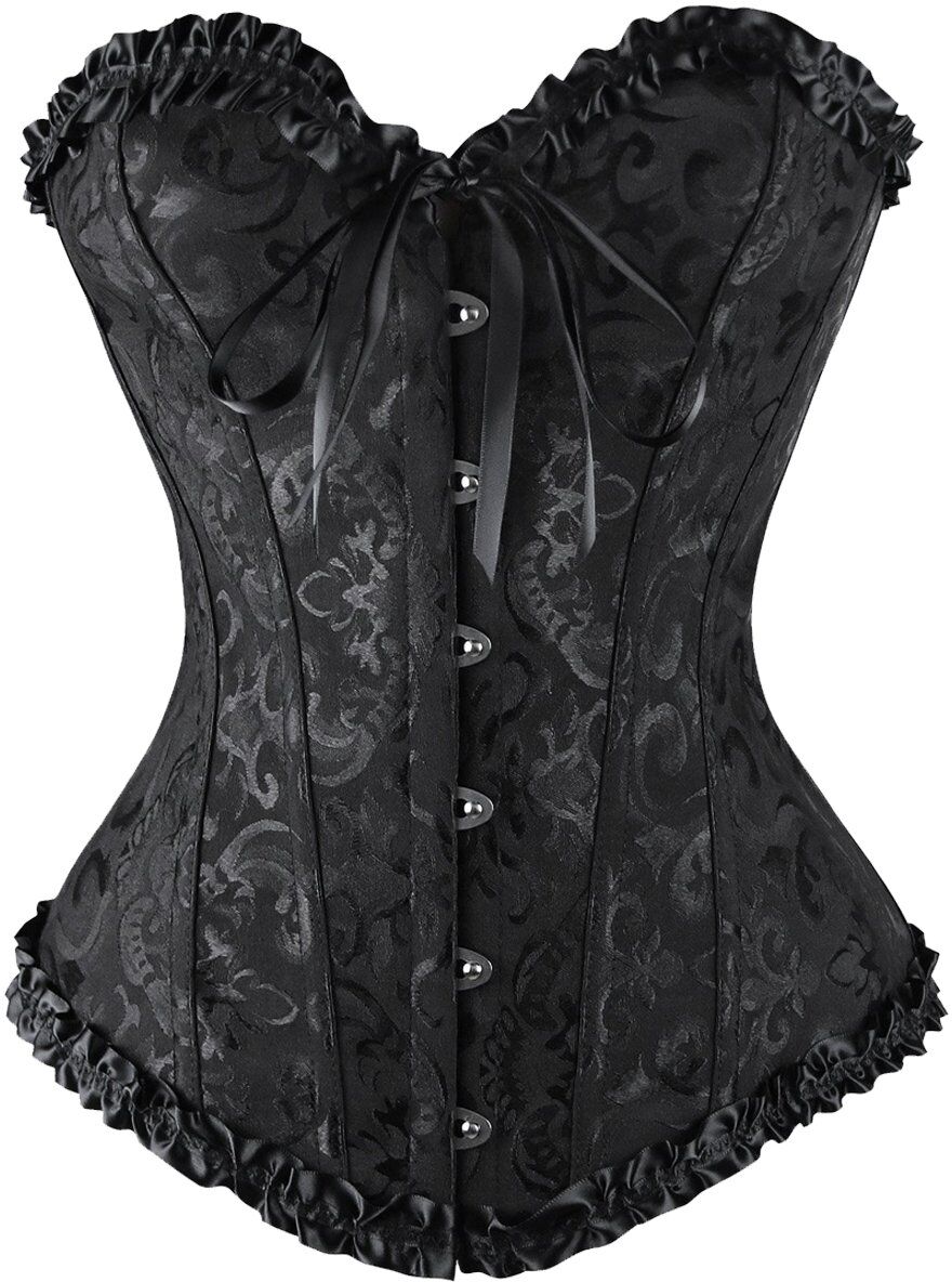 Satin Silky Lace Ruffule Steel Hook Korsett Satin Silky Lace Ruffule Steel Hook Korsett
