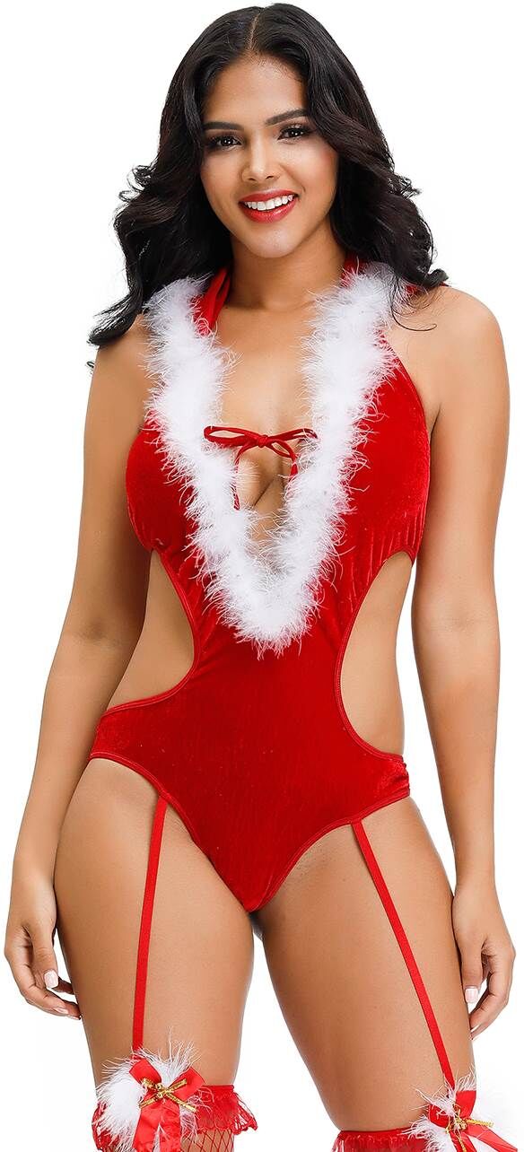 Deep V-neck Backless Christmas Romper Deep V-neck Backless Christmas Romper