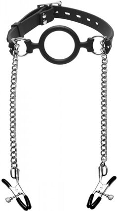 Mutiny Silicone O-Ring Gag With Nipple Clamps Mutiny Silicone O-Ring Gag With Nipple Clamps