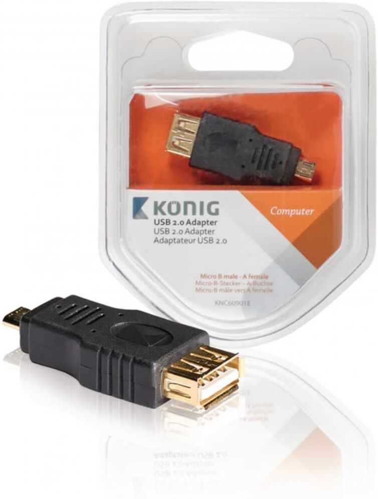 König USB 2.0-adapter mikro B hane – A hona 1 st grå König USB 2.0-adapter mikro B hane – A hona 1 st grå