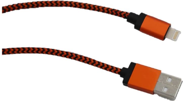 INF Flätad laddningskabel för iPhone 1m - Orange/svart INF Flätad laddningskabel för iPhone 1m - Orange/svart