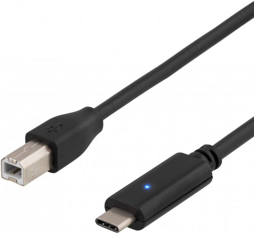 Deltaco USB 2.0 kabel, Typ C - Typ B hane, 1m, svart Deltaco USB 2.0 kabel, Typ C - Typ B hane, 1m, svart